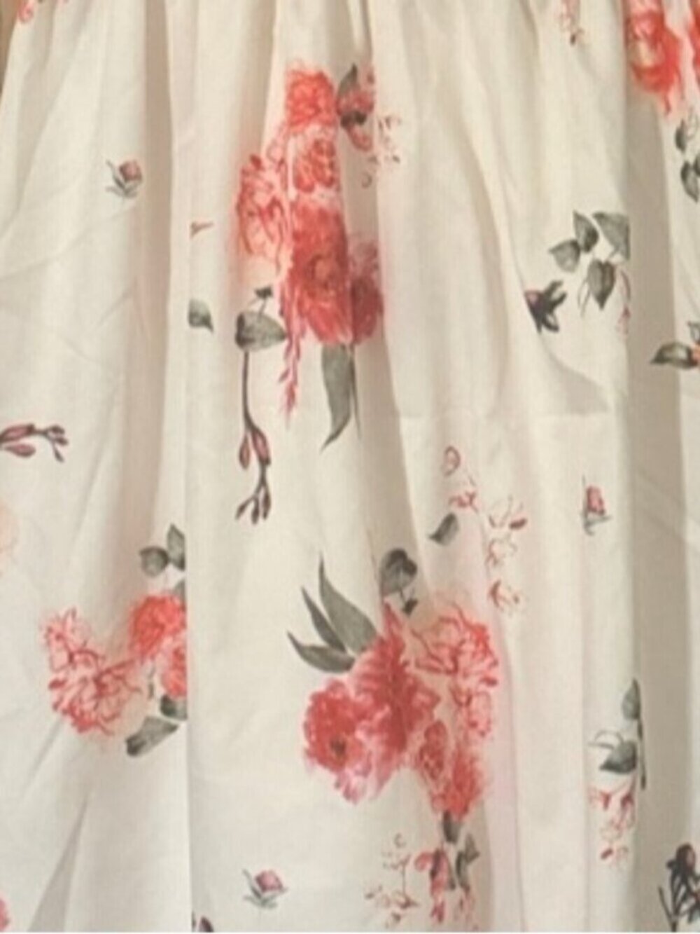 White Floral Maxi Dress‎ with Pink Rose Print